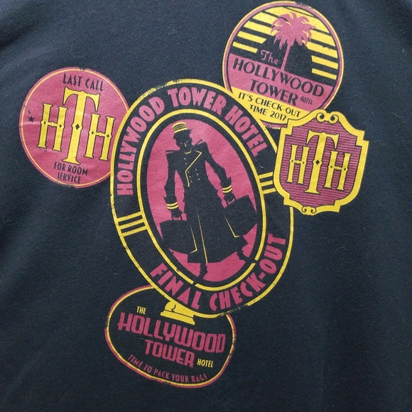Disneyland Hollywood Tower Hotel Of Terror Men 2LX Black Shirt Passholder Disney - Picture 3 of 6
